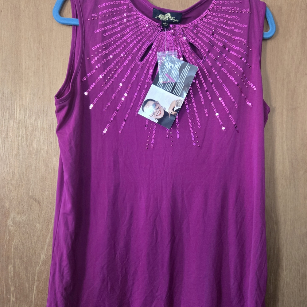 Joan Boyce Magenta Tank Top with Sequin Embellishments